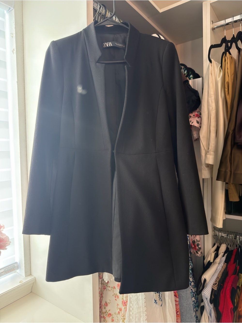 ZARA Black Open-Front Tailored Trench Coat